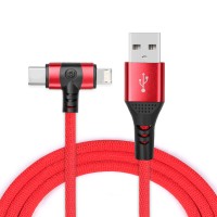 3 in 1 Multi Charging Cable Lightning/Type C/Micro USB Cable Red